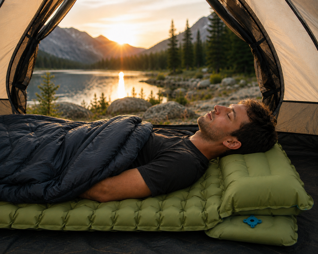 Ultralight Sleeping Pad with Built-In Foot Pump