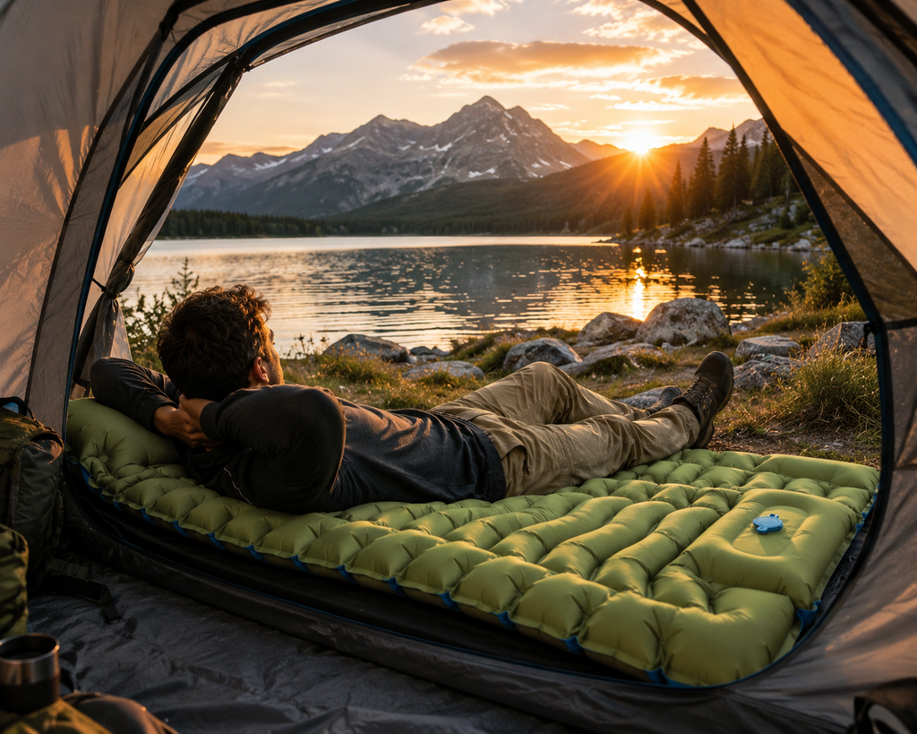 Ultralight Sleeping Pad with Built-In Foot Pump