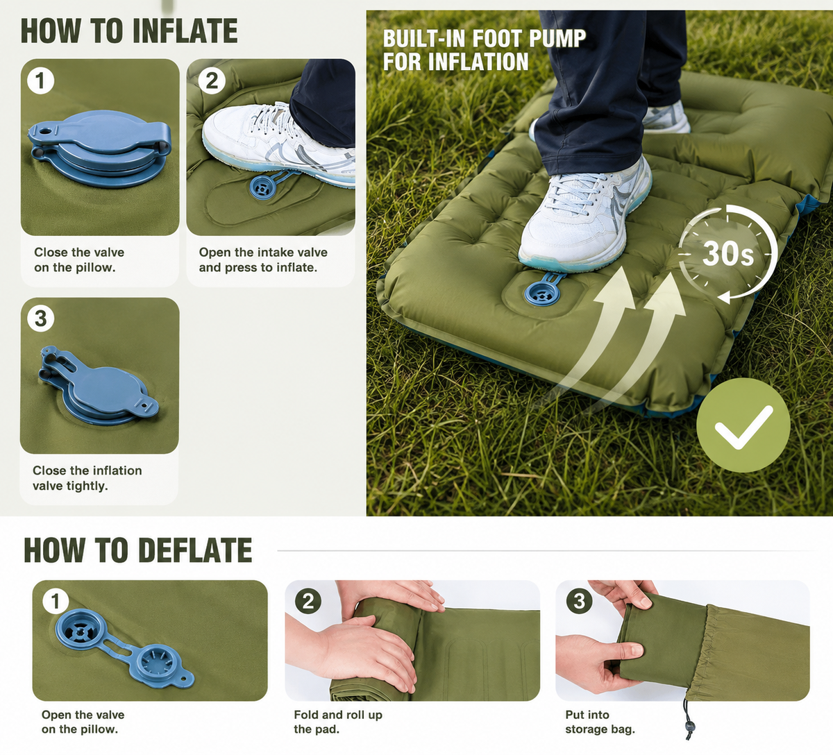 Ultralight Sleeping Pad with Built-In Foot Pump