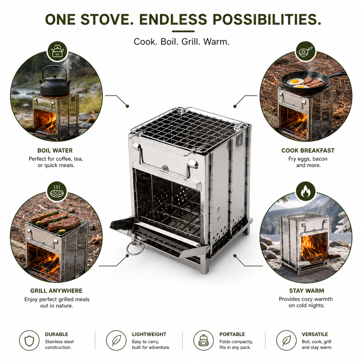 Portable Wood Burning Stove for Camping