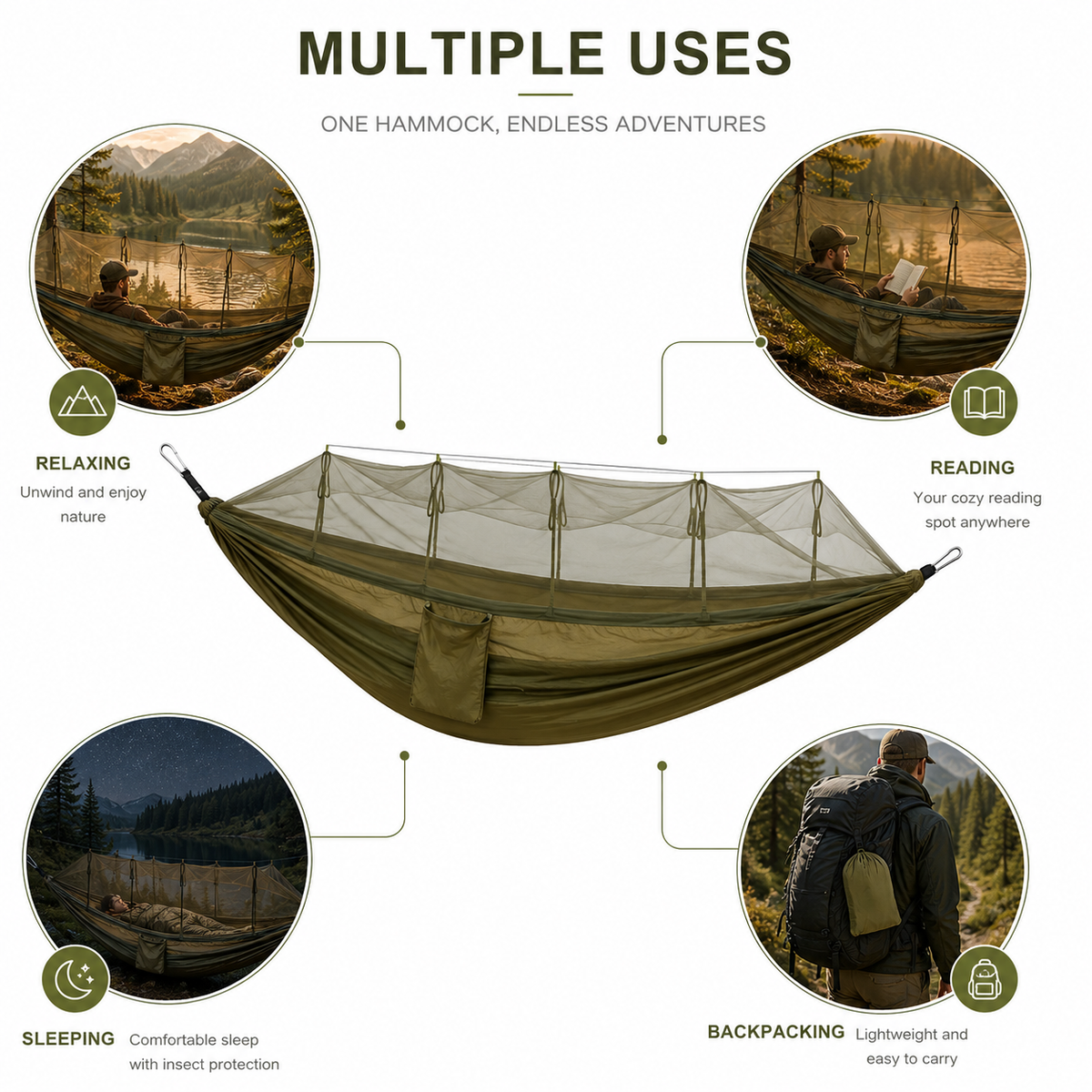 Ultralight Camping Hammock with Tree Straps