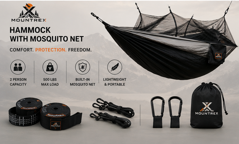 Camping Hammock with Mosquito Net & Tree Straps