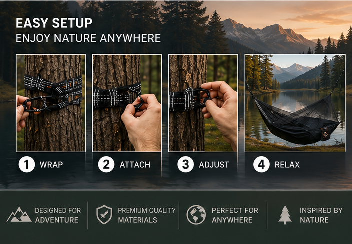 Camping Hammock with Mosquito Net & Tree Straps